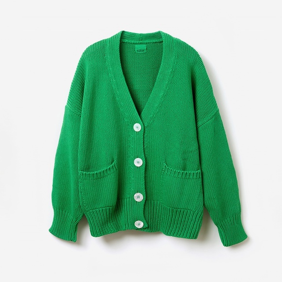 babaà no 16 cotton cardigan boxy sweater fern green babaa no16 22 one size O/S - Picture 5 of 14